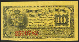 BANCO ESPAÑOL DE LA HABANA. 10 Centavos. 15 de Mayo de 1876. Serie B. (Edifil 2021: 46). Puntito de grapa. MBC+.