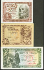 Conjunto de tres billetes del Estado Español, dos de ellos sin serie y otro con la serie X, en diversas calidades, (Edifil 2021: 449, 457a, 465a). A E...
