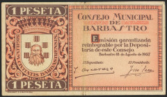 BARBASTRO (HUESCA). 1 Peseta. 18 de Agosto de 1937. (González: 882). MBC.
