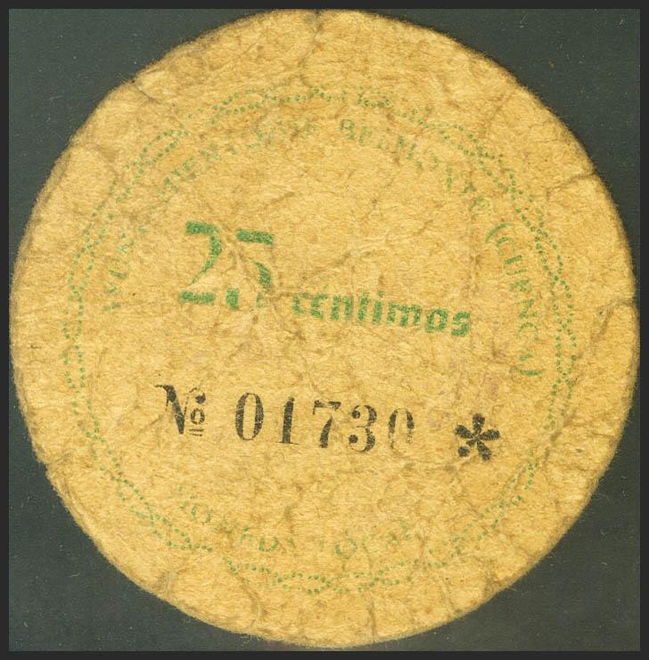 BELMONTE (CUENCA). 25 Céntimos. (1937ca). (González: 965). Raro. BC+.