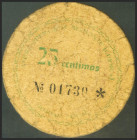 BELMONTE (CUENCA). 25 Céntimos. (1937ca). (González: 965). Raro. BC+.