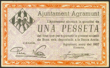 AGRAMUNT (LERIDA). 1 Peseta. Marzo 1937. (González: 6013). EBC.