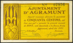 AGRAMUNT (LERIDA). 50 Céntimos. Abril 1937. (González: 6014). Inusual. EBC.