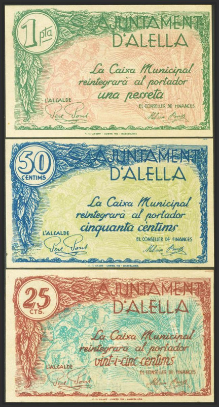 ALELLA (BARCELONA). 25 Céntimos, 50 Céntimos y 1 Peseta. (1937ca). (González: 61...