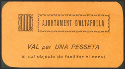 ALTAFULLA (TARRAGONA). 1 Peseta. (1937ca). (González: 6240). Muy raro. SC.