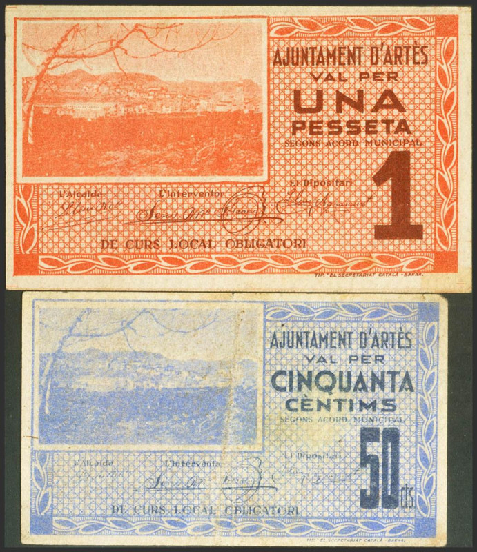 ARTES (BARCELONA). 50 Céntimos y 1 Peseta. (1937ca). (González: 6418/19). Serie ...