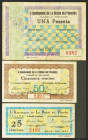 LA BISBAL DEL PENEDES (TARRAGONA). 25 Céntimos, 50 Céntimos y 1 Peseta. Agosto 1937. (González: 7094/96). Inusual serie completa. MBC-/MBC.