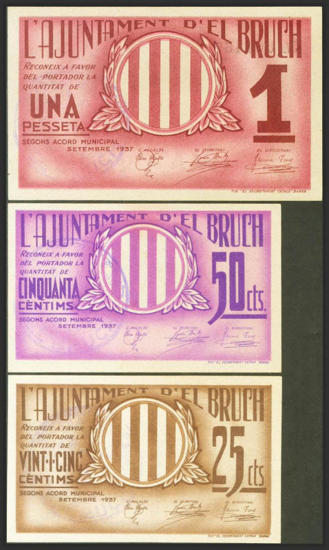 EL BRUCH (BARCELONA). 25 Céntimos, 50 Céntimos y 1 Peseta. (1937ca). (González: ...