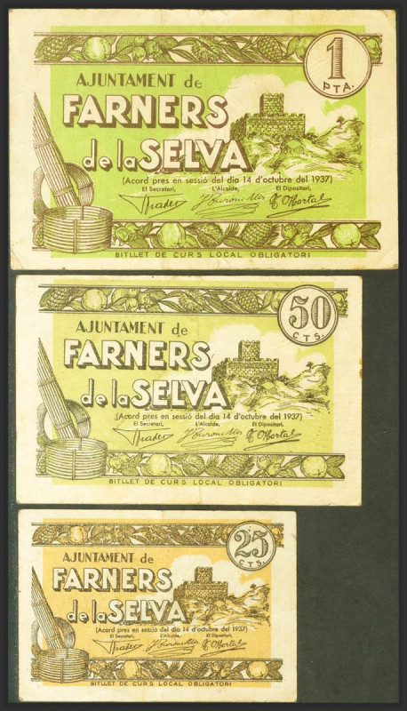 FARNERS DE LA SELVA (TARRAGONA). 25 Céntimos, 50 Céntimos y 1 Peseta. 14 de Octu...