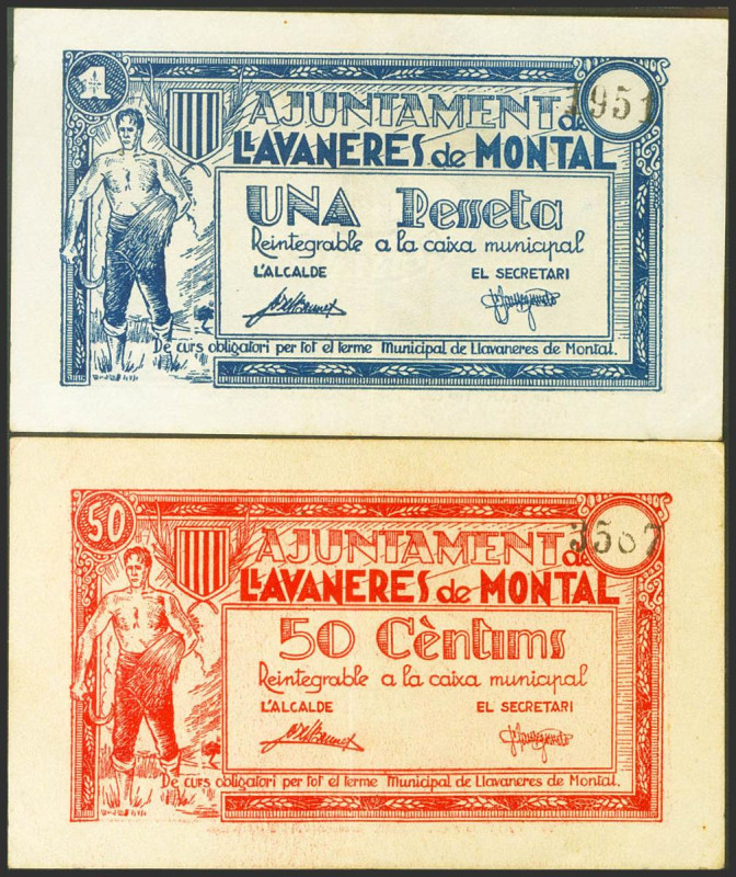 LLAVANERES DE MONTALT (BARCELONA). 50 Céntimos y 1 Peseta. (1937ca). (González: ...