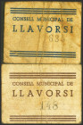 LLAVORSI (LERIDA). 50 Céntimos y 1 Peseta. (1937ca). (González: 8356/57). Rara serie completa. MBC.