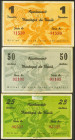 MONTAGUT DE FLUVIA (GERONA). 25 Céntimos, 50 Céntimos y 1 Peseta. 26 de Agosto de 1937. Serie A, los tres. (González: 8738/40). Inusual serie completa...