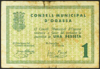 OGASSA (GERONA). 1 Peseta. Junio 1937. (González: 8918). Raro. MBC-.