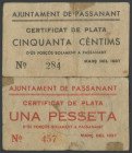 PASSANANT (TARRAGONA). 50 Céntimos y 1 Peseta. Marzo 1937. (González: 9162/63). Raros. BC+.