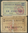 PREIXENTS (LERIDA). 50 Céntimos y 1 Peseta. Marzo 1937. (González: 9447/48. Muy raros, con presencia de cinta adhesiva en el valor de 1 pts. RC.