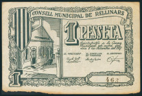 RELLINARS (BARCELONA). 1 Peseta. 1 de Septiembre de 1937. (González: 9546). Muy raro. MBC.