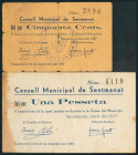 SENTMENAT (BARCELONA). 50 Céntimos y 1 Peseta. Abril 1937. (González: 9949/50). Raros. BC/MBC.