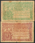 SUBIRATS (BARCELONA). 50 Céntimos y 1 Peseta. 16 de Mayo de 1937. (González: 10056/57). Raros. BC.