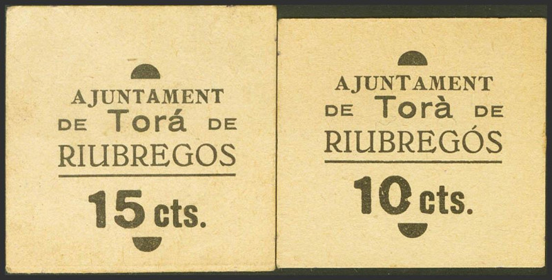 TORA DE RIUBREGOS (LERIDA). 10 Céntimos y 15 Céntimos. (1937ca). (González: 1029...