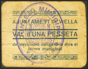 VIELLA (LERIDA). 1 Peseta. (1937ca). Serie C, sin sello al dorso y sin numeración. (González: 10657b). Muy raro. EBC.