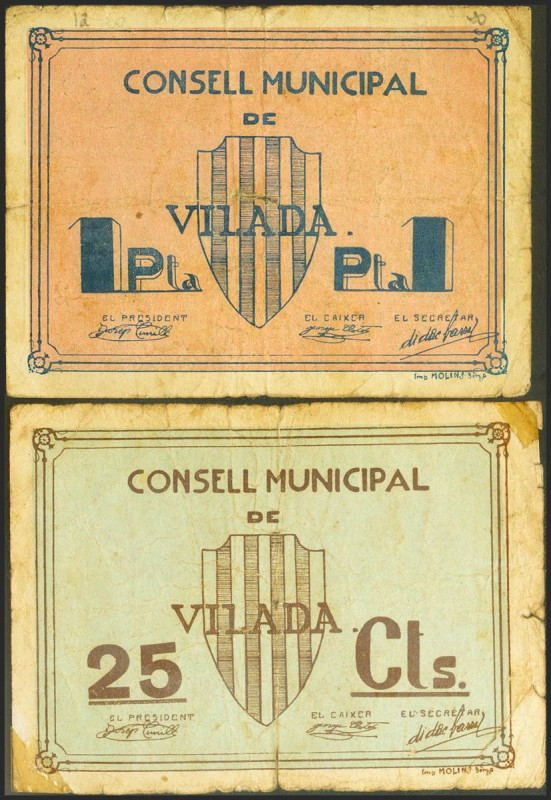 VILADA (BARCELONA). 25 Céntimos y 1 Peseta. (1936ca). (González: 10684/85). Muy ...