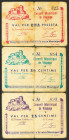 VILAJUIGA (GERONA). 25 Céntimos, 50 Céntimos y 1 Peseta. (1937ca). (González: 10735/37). Muy rara serie completa. BC-.