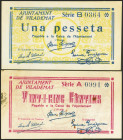 VILADEMAT (GERONA). 25 Céntimos y 1 Peseta. (1937ca). Series A y B, respectivamente. (González: 10698/99). Inusual serie completa. SC/EBC.