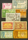 Conjunto de 10 billetes de la Guerra Civil de diferentes localidades y en diversas calidades. (1937ca). A EXAMINAR.
