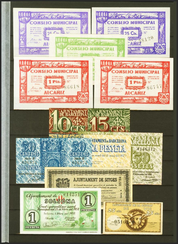 (1936ca). Conjunto de 22 billetes de la Guerra Civil de diferentes localidades y...