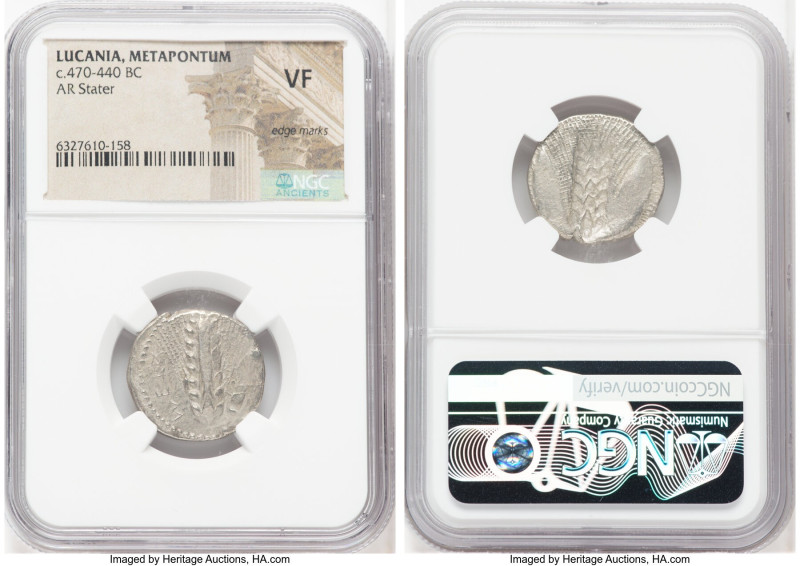 LUCANIA. Metapontum. Ca. 470-440 BC. AR stater (21mm, 6h). NGC VF, edge marks. M...