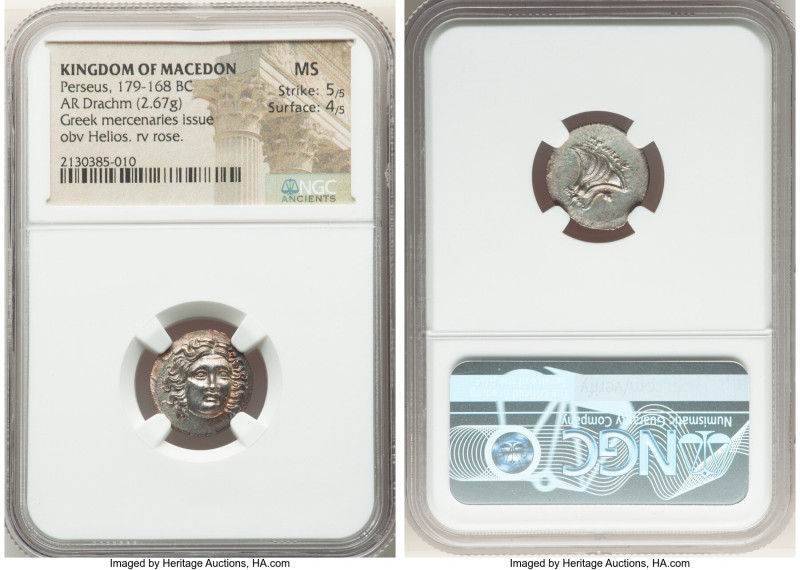 MACEDONIAN KINGDOM. Perseus (179-168 BC). AR drachm (16mm, 2.67 gm, 7h). NGC MS ...