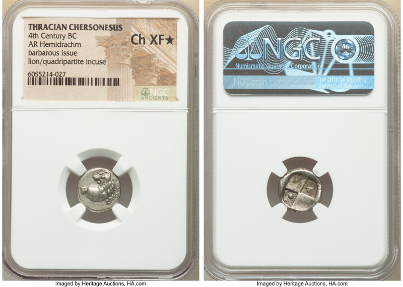 THRACE. Chersonesus. Ca. 4th century BC. AR hemidrachm (13mm). NGC Choice XF S. ...