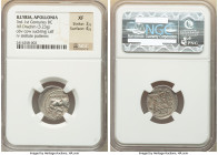 ILLYRIA. Apollonia. Ca. 2nd-1st Centuries BC. AR drachm (19mm, 3.23 gm, 2h). NGC XF 3/5 - 4/5. Maarkos as moneyer, Lysania as magistrate. MAAPKOΣ, cow...