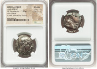 ATTICA. Athens. Ca. 440-404 BC. AR tetradrachm (26mm, 17.21 gm, 4h). NGC Choice AU 5/5 - 4/5. Mid-mass coinage issue. Head of Athena right, wearing ea...
