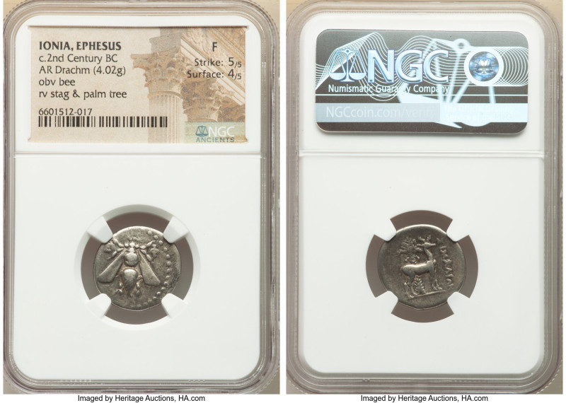 IONIA. Ephesus. Ca. 2nd century BC. AR drachm (19mm, 4.02 gm, 11h). NGC Fine 5/5...