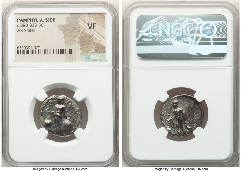 PAMPHYLIA. Side. Ca. 380-333 BC. AR stater (22mm, 11h). NGC VF. Athena standing ...
