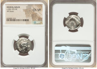 CILICIA. Soloi. Ca. 385-350 BC. AR stater (20mm, 6h). NGC Choice VF. Head of Athena right, wearing crested Attic helmet, bowl decorated with leaping g...