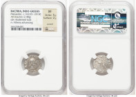 INDO-GREEK KINGDOMS. Bactria. Menander I Soter (ca. 155-130 BC). AR Indic drachm (16mm, 2.40 gm, 11h). NGC XF 5/5 - 2/5, scratch. Uncertain mint in th...