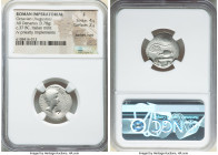 Octavian, as Imperator and Triumvir (43-33 BC). AR denarius (19mm, 3.78 gm, 3h). NGC Fine 4/5 - 2/5, bankers mark. Uncertain mint in Italy, 37 BC. IMP...