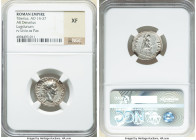 Tiberius (AD 14-37). AR denarius (19mm, 6h). NGC XF. Lugdunum, ca. AD 15-18. TI CAESAR DIVI-AVG F AVGVSTVS, laureate head of Tiberius right / PONTIF-M...