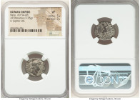 Nero, as Augustus (AD 54-68). AR denarius (18mm, 3.25 gm, 5h). NGC VF 5/5 - 3/5. Rome, ca. AD 64-65. NERO CAESAR-AVGVSTVS, laureate head of Nero right...