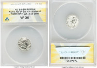 Nero, as Augustus (AD 54-68). AR denarius (18mm, 3.16 gm, 6h). ANACS VF 30. Rome, ca. AD 64-65. NERO-CAESAR, laureate head of Nero right / AVGVSTVS-GE...