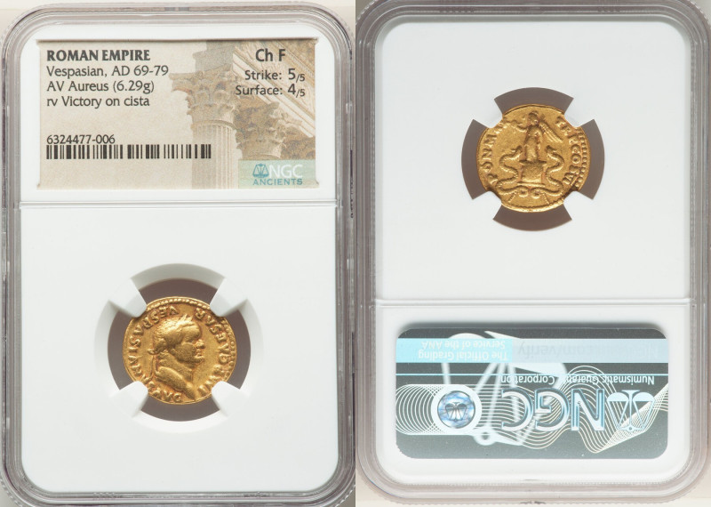 Vespasian (AD 69-79). AV aureus (19mm, 6.29 gm, 6h). NGC Choice Fine 5/5 - 4/5. ...