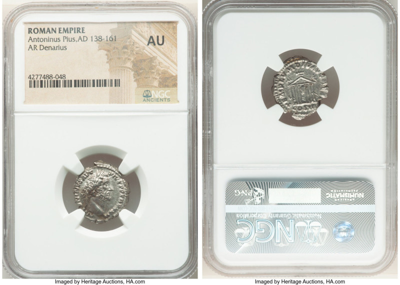 Antoninus Pius (AD 138-161). AR denarius (19mm, 5h). NGC AU. Rome, AD 158-159. A...