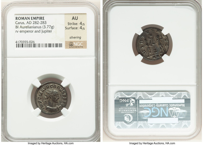 Carus (AD 282-283). BI antoninianus (20mm, 3.77 gm, 5h). NGC AU 4/5 - 4/5, Silve...