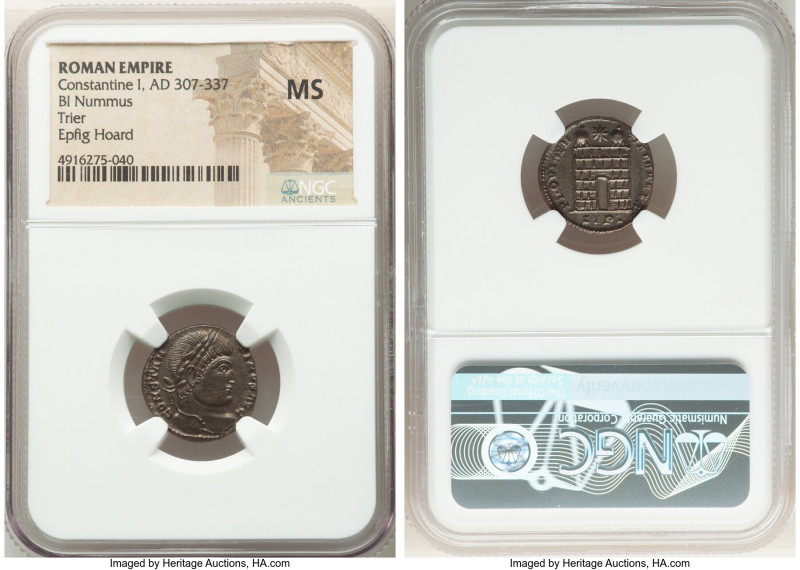 Constantine I the Great (AD 307-337). AE3 or BI nummus (18mm, 6h). NGC MS. Trier...