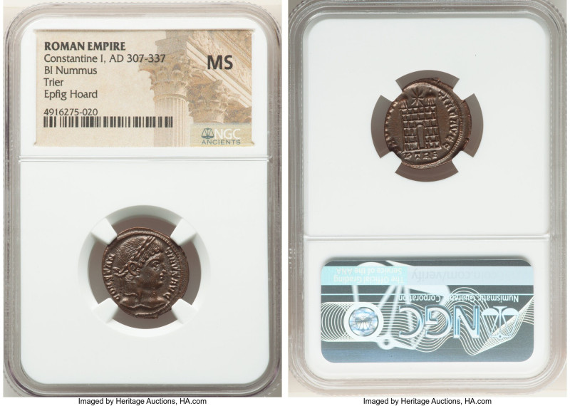 Constantine I the Great (AD 307-337). AE3 or BI nummus (19mm, 5h). NGC MS. Trier...