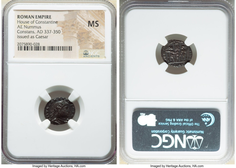 Constans, as Caesar (AD 337-350). AE3 or BI nummus (16mm, 6h). NGC MS. Arles, 2n...