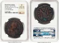 Justinian I the Great (AD 527-565). AE follis or 40 nummi (40mm, 23.27 gm, 6h). NGC VF 4/5 - 3/5. Constantinople, 2nd officina, Regnal Year 13 (AD 539...