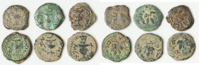 ANCIENT LOTS. Judaea. The Jewish War (AD 66-70). Lot of six (6) AE prutahs. Good-Fine. Includes: Six AE prutahs minted during The Jewish War, various ...